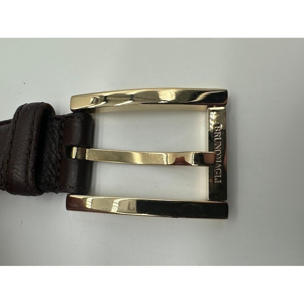 Bruno Magli Mens Dark Brown Leather Belt Gold Buckle Made in Italy Size 32 80